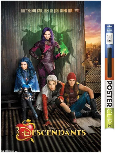 Vista 19 de Disney Descendants - Póster de pared de Key Art, 22.4 pulgadas de largo x 14.7 pulgadas de ancho, versión enmarcada de madera de granero