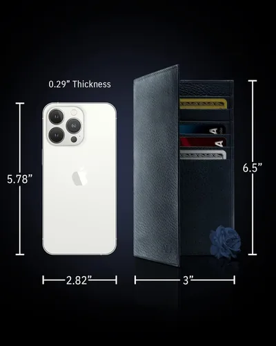 Vista 4 de Funda de cuero genuino para hombres y mujeres Funda para libro de cheques para duplicar cheques, billetera RFID