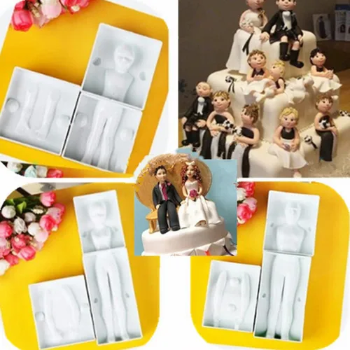 Vista 6 de Juego de 3 moldes de plástico para fondant humano 3D, hombre, mujer, niños, muñeca, cuerpo, brazo, pierna, polímero, plantillas de bricolaje