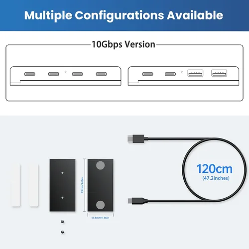 Vista 8 de EJAY Concentrador magnético USB-C de 10 Gbps, concentrador de escritorio USB 3.2 Gen2 de 4 puertos con cable extra largo de 47 pulgadas, divisor USB