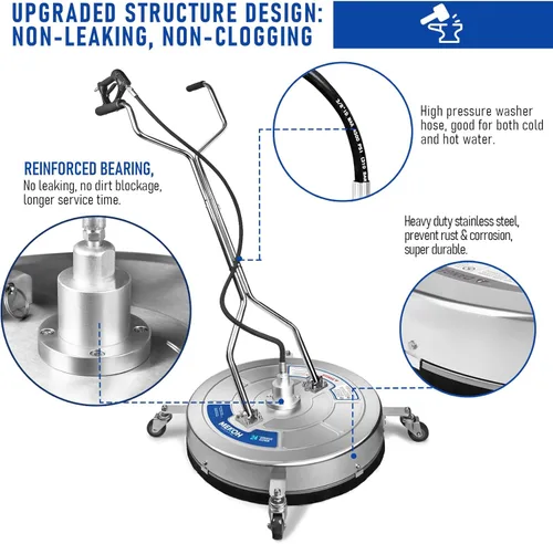 Vista 6 de MEKOH Limpiador de superficies de lavadora a presión de 24 pulgadas para áreas grandes, limpiador de superficie de acero inoxidable 4500PSI, doble