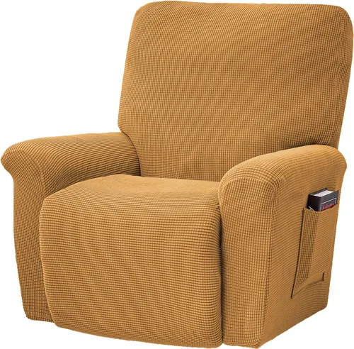 Vista 32 de CONRUSER Fundas elásticas para sillas reclinables, funda suave de 4 piezas, funda gruesa para sofá individual, funda de jacquard con bolsillo