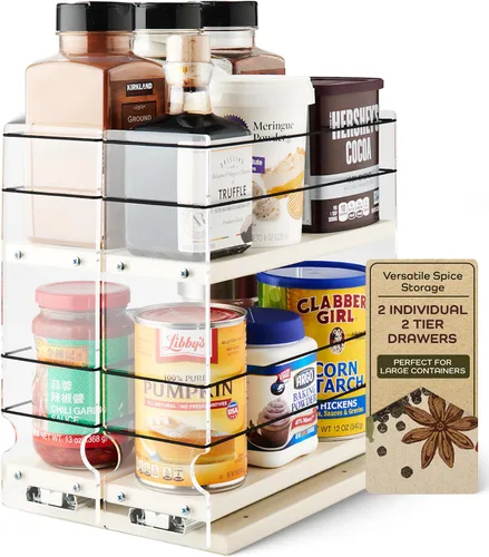 Vista 11 de Vertical Spice - Organizador de especias deslizante grande extraíble - 2 cajones individuales de 1 nivel - Soporte de condimentos con ruedas de alta