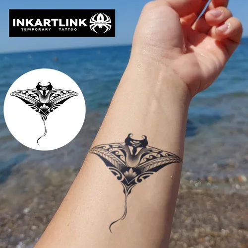 Vista 2 de INKARTLINK Tattoo Tech, 2 hojas de tatuaje semipermanente mediano, tatuajes temporales de diseño artístico para adultos, dura 1-2 semanas