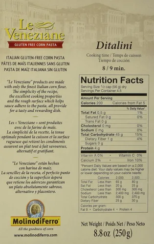 Vista 2 de Le Veneziane - Pasta de maíz italiana sin gluten Ditalini 250