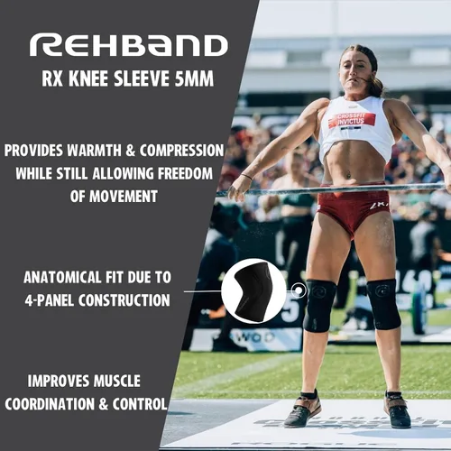 Vista 3 de Rehband Rodillera de 0.197 in para entrenamiento cruzado y entrenamiento pesado, rodillera de neopreno de compresión, siéntete más fuerte y más