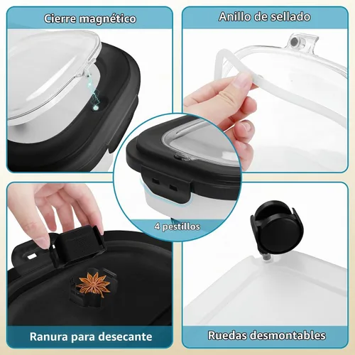 Vista 4 de Contenedor de comida para perros, contenedor plegable de almacenamiento de alimentos para mascotas de 17 a 20 libras con ruedas giratorias y tapa