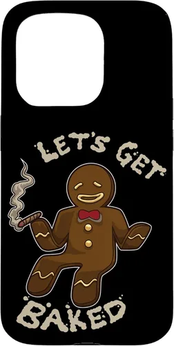 Vista 14 de Divertida funda navideña para iPhone 16 con diseño de pan de jengibre y marihuana