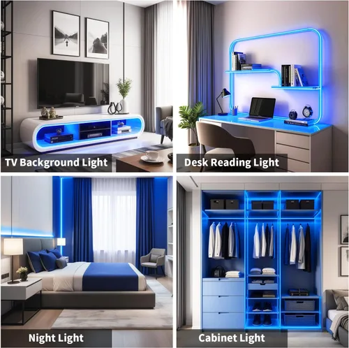 Vista 8 de Tira de Luz LED COB Azul, 16.5 pies / 5M 8mm / 0.3 Pulgadas 12V, Tira de Luz LED 1600 Brillante Azul con Adaptador de Corriente, Tira de Luz LED COB