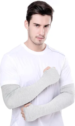 Vista 2 de Bellady Mangas de brazo para hombre manga elástica para tatuaje de brazo guantes largos sin dedos