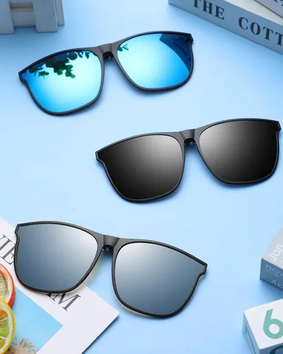 Vista 5 de 3 pares de lentes de sol polarizados de gran tamaño con clip, grandes antirreflejos, TR90, marco ligero y abatible, gafas de conducción para mujeres