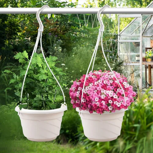 Vista 5 de 4 macetas colgantes de plástico, 5.9 pulgadas de diámetro x 3.54 pulgadas de alto, macetas pequeñas para plantas de flores, soporte de cadena