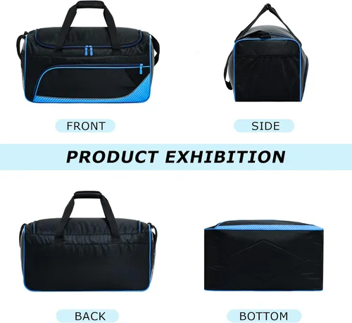 Vista 4 de Uarition Bolsa de gimnasio para hombre, 21 pulgadas, grande, para viajes y deportes, AzulNegro, Bolsa de gimnasio para hombre