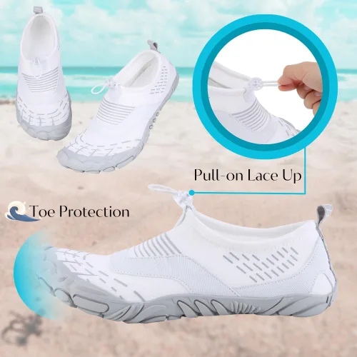 Vista 3 de Zapatos acuáticos para mujeres y hombres, calcetines acuáticos de secado rápido con puntera ancha, zapatos descalzos para piscina, playa, natación