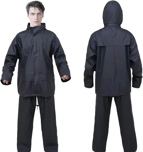 Vista 5 de Niruoxn Traje de lluvia para hombre impermeable para mujer con capucha para guardar para trabajar pescar acampar