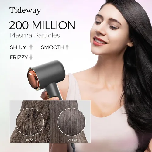 Vista 3 de Tideway Secador de pelo profesional de alta velocidad iónico 110,000 RPM, secador de pelo compacto con difusor magnético, secado rápido con motor