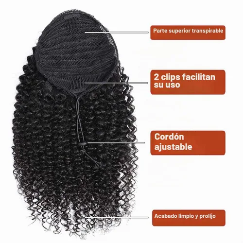 Vista 5 de Extensiones de cabello rizado para cola de caballo, cabello rizado para cola de caballo, extensión de cabello humano virgen brasileño