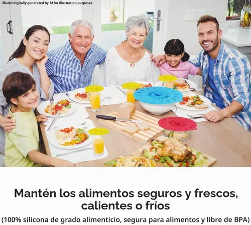 Vista 9 de Paquete de 7 tapas de silicona, cubierta para salpicaduras de microondas, 5 tamaños, reutilizables, resistentes al calor, tapas de succión