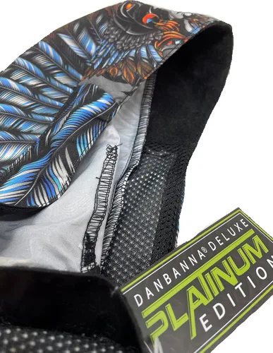 Vista 4 de Platinum Biker Doo Rag Durag Diadema Negro Azteca Maya Inca México Mexicano Indio Jefe Plumas Tocado Diadema, Multi