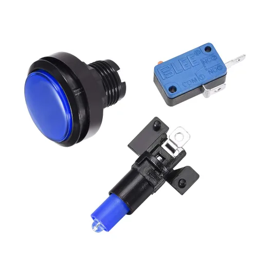 Vista 3 de uxcell Botón pulsador de juego 1.811 in redondo 12V LED iluminado interruptor de botón con micro interruptor para videojuegos arcade azul 2 unids