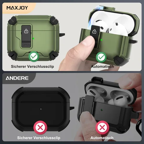 Vista 3 de Maxjoy Funda protectora para AirPods 4 2024, funda protectora para AirPods de 4ª generación con bloqueo automático, compatible con MagSafe Verde