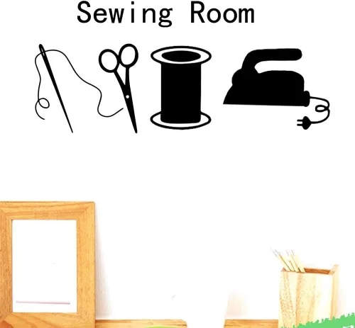 Vista 3 de Calcomanías de pared con hilo de aguja para sala de coser, calcomanías de pared para tienda de ropa, tienda de ropa, ventana, calcomanía de vinilo