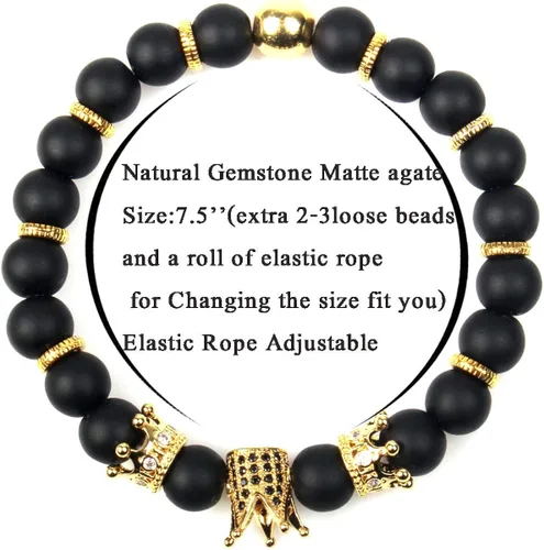 Vista 2 de Gvusmil - Brazalete de cuentas con corona imperial lujosa de rey y su reina para parejas, dije de regalo de joyería de Navidad para hombre y mujer