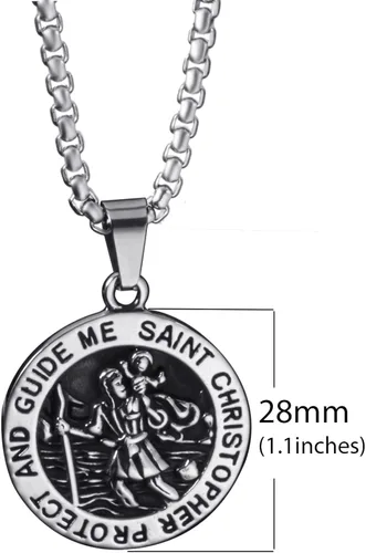 Vista 5 de ELFASIO Colgante de San Miguel, medalla de San Cristóbal, medallas de San Benito, collar de cruz de Jesús para hombres y mujeres, colgante de acero