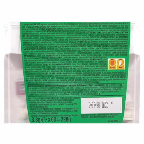 Vista 6 de Caja de TIC TAC con 60 Mini Cajas (Menta, Naranja, Menta Verde, Melocotón y Maracuyá) 234g de Tic Tac