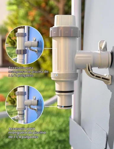 Vista 5 de POOLHACKER [Patentado] Válvula de émbolo Plus con adaptador de manguera de Adaptador de manguera de piscina, soporte de tubería, accesorios de 1