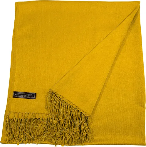 Vista 3 de CJ Apparel Solid Color Tassels Design Nepalese Shawl Seconds Scarf Wrap Stole Throw Head Wrap Pashmina Hand Made in Nepal Amarillo ámbar