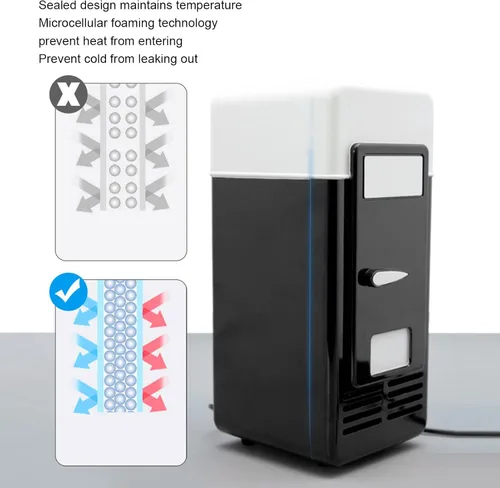 Vista 4 de LBEC Refrigerador pequeño, solo USB, pequeño refrigerador portátil USB, potente potencia baja, decibelio para oficina, coche, hogar