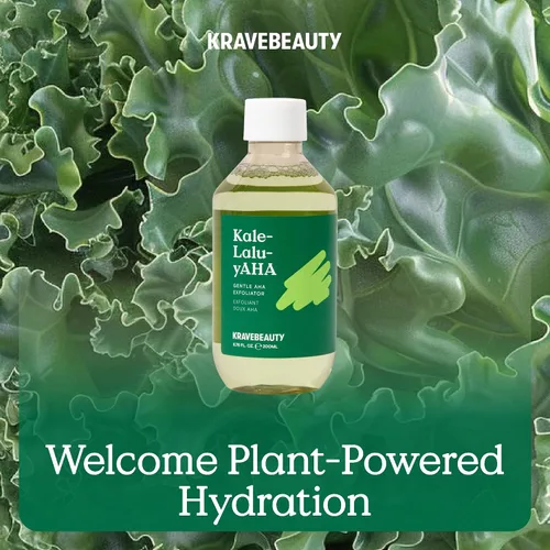 Vista 5 de KraveBeauty Kale-Lalu-yAHA Tónico exfoliante suaviza la textura, unifica el tono de la piel y desobstruye los poros, exfoliante líquido suave AHA