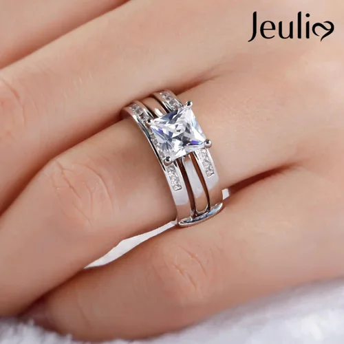 Vista 6 de Jeulia Anillo de compromiso de circonita cúbica grabada de 4.37 quilates para mujer, anillo de compromiso de diamantes para mujer, solitario