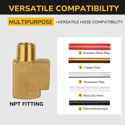 Vista 6 de 1/4" NPT Hembra × 1/4" NPT macho × 1/4" NPT Hembra Tee, tubería de latón, Barstock Street Tee 3 vías para aire, propano, LP y gas natural, 1200 PSI