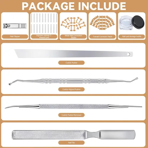 Vista 3 de Kit de tratamiento de uñas encarnadas – 16 piezas corrector profesional de uñas encarnadas con tiras, parches y almohadillas – Herramienta