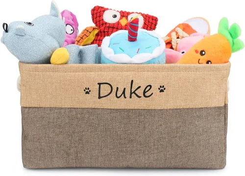 Vista 11 de Cesta de almacenamiento personalizada de juguetes para perros, plegable, caja de almacenamiento con nombre de la mascota, organizador para juguetes