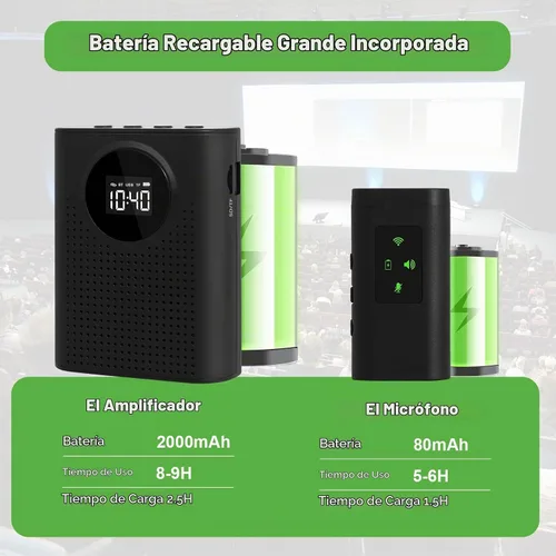 Vista 4 de AURTEC Amplificador de voz con micrófono de solapa inalámbrico magnético, amplificador portátil con micrófono inalámbrico de 2.4G, compatible