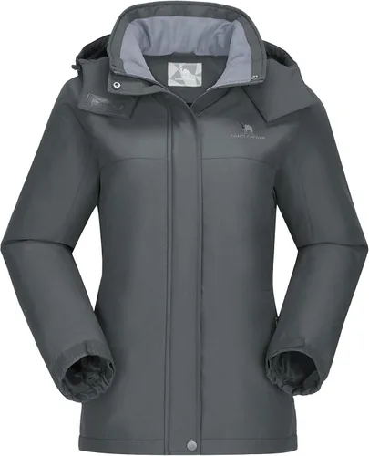 Vista 12 de Camel Crown Chaqueta de esquí para mujer, abrigo de nieve para invierno, vellón cálido, impermeable, chaqueta para snowboard M-Beige