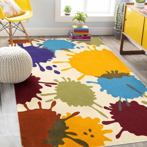 Vista 18 de STARUIA - Alfombra de huellas de manos y pies para niños para sala de juegos, alfombra de guardería lavable de 3 x 5 pies de colores para habitación