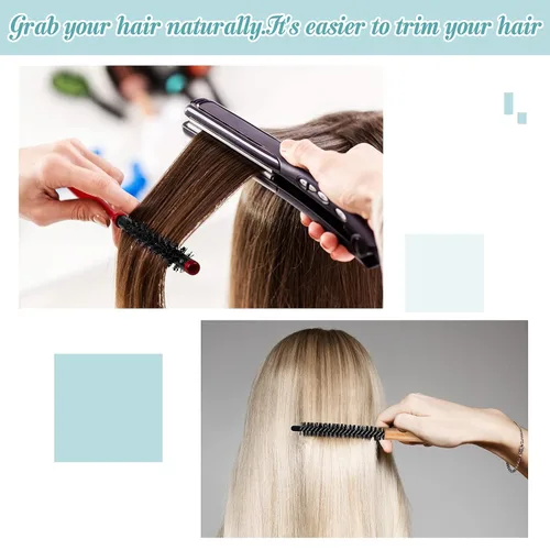 Vista 5 de 2 piezas de cepillo pequeño redondo para el cabello, mini cepillo redondo de madera, cepillo Quiff, peines de pelo de cerdas de nailon para vestir