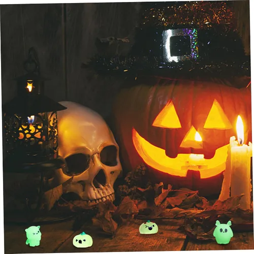 Vista 6 de Decoraciones de Halloween en miniatura, 18 piezas de accesorios de pueblo miniatura, calabaza, momia, conejo, fantasma, resina, que brilla