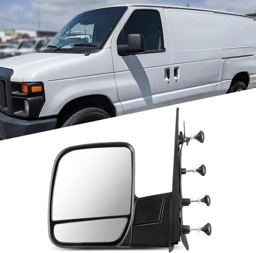Vista 39 de Conjunto de espejo lateral del conductor o del pasajero para Ford F150 F250 F350 plegable manual, sin calefacción, color negro liso, paquete de 1