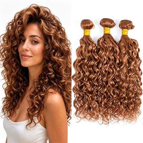 Vista 265 de P4613 Cabello humano rizado onda profunda marrón y paquetes mixtos 8 10 12 P4613 Ombre Marrón-Rubio-DP
