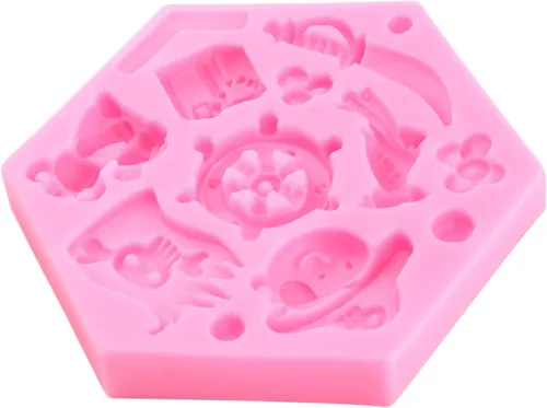 Vista 9 de Molde de silicona con temática pirata, moldes para fondant, brújula de chocolate, monedas del tesoro, molde de caramelo para cupcakes, decoración