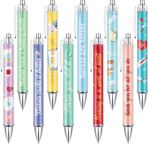 Vista 7 de Geyee 10 Piezas Bolígrafos de Enfermera Adorables Bolígrafos de Dibujos Animados Lindos Bolígrafos Retráctiles de Enfermería Divertidos de Tinta