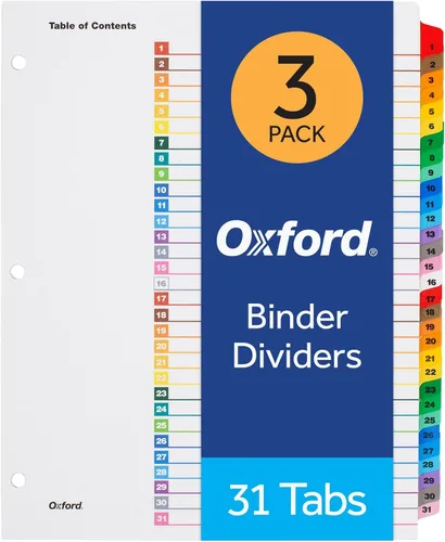 Vista 8 de Oxford OneStep Separadores de carpetas de anillos, juegos de separadores numéricos de 5 pestañas, tabla de contenido personalizable, funciona