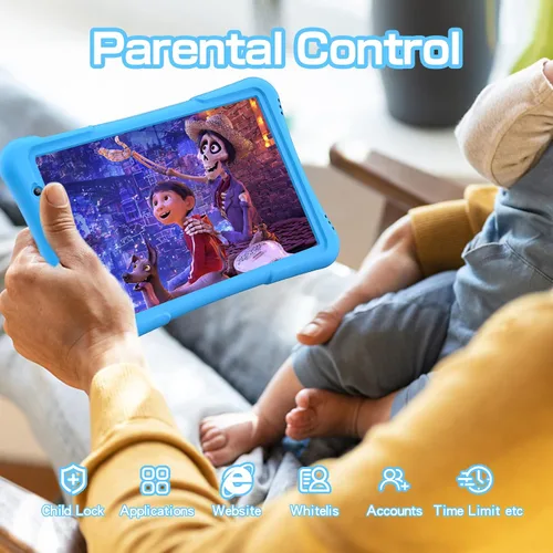Vista 5 de PRITOM Tableta para niños de 10 pulgadas Android 14, 32GB, Quad-Core, 6000mAh, pantalla IPS HD grande, WiFi 6, cámara dual, Bluetooth, Tableta