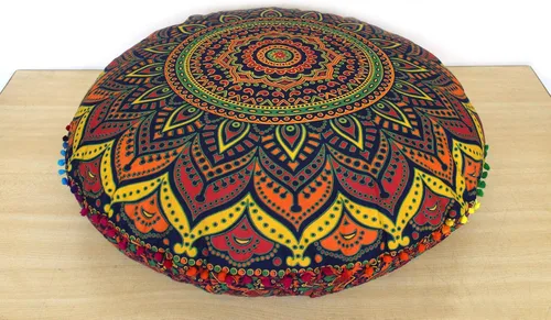 Vista 31 de CRAFT KALA Funda de cojín redonda grande de 32 pulgadas para el suelo bohemio, funda de puf boho, funda de cojín de mandala para meditación, cojines