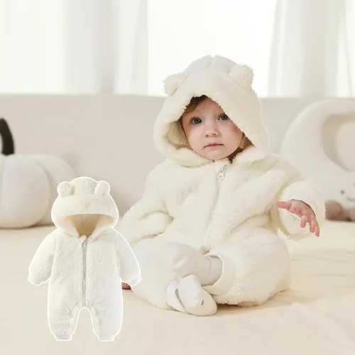 Vista 6 de Traje de oso para bebé recién nacido, traje de forro polar con capucha para invierno